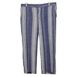 Old Navy Linen Pull On Pants XL Blue Coastal Grandma Nautical Striped Sailing